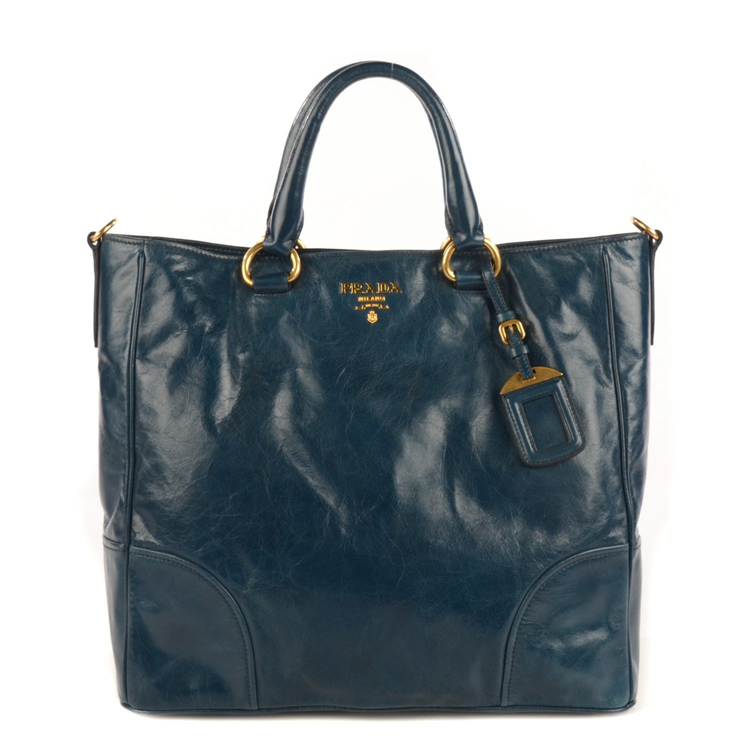 Prada Vitello Shine Tote Denim 1 of 11