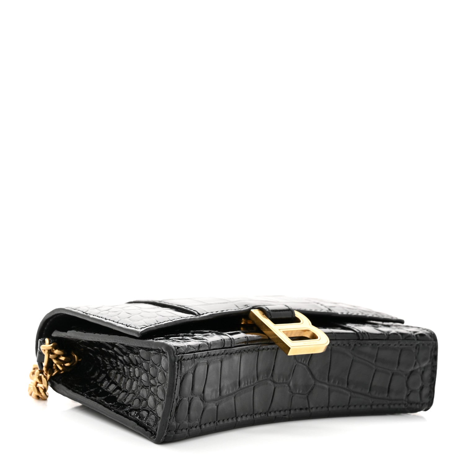 Balenciaga Shiny Calfskin Crocodile Embossed Hourglass Chain Bag Black 4 of 10