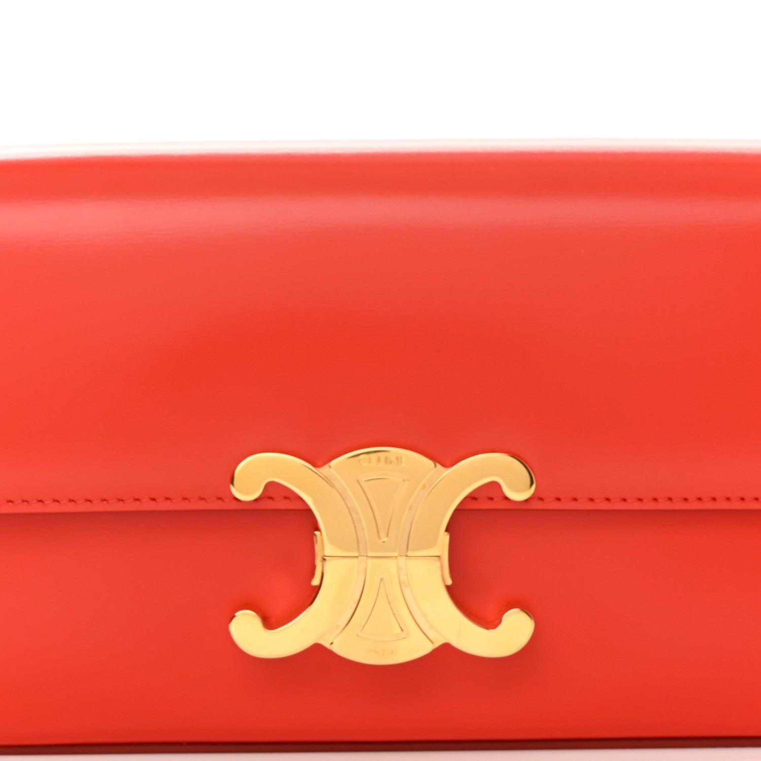 Celine Shiny Calfskin Triomphe Shoulder Bag Bright Red 9 of 11