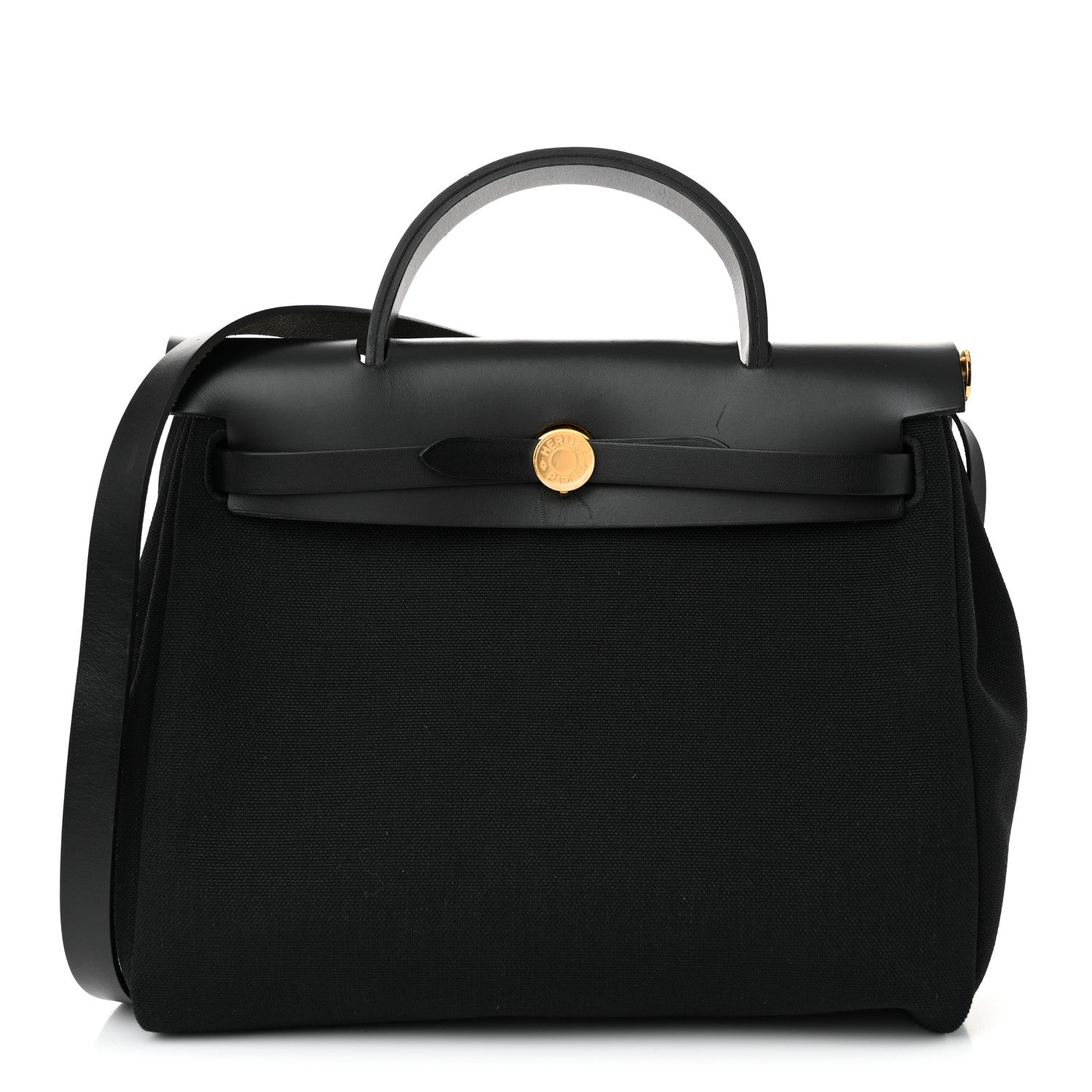 Hermes Military Toile Vache Hunter Herbag Zip Retourne 31 PM Black 1 of 12
