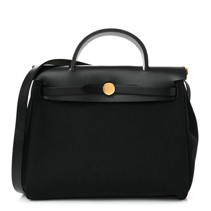 Hermes Military Toile Vache Hunter Herbag Zip Retourne 31 PM Black 1 of 12