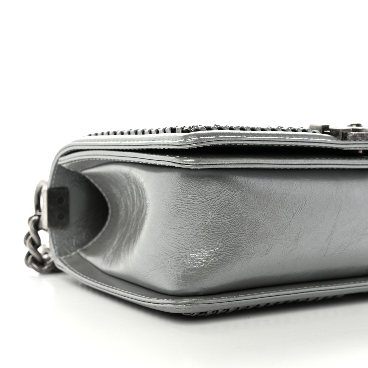 Chanel Metallic Aged Calfskin Quilted Medium Top Handle Boy Flap Silver 9 of 12