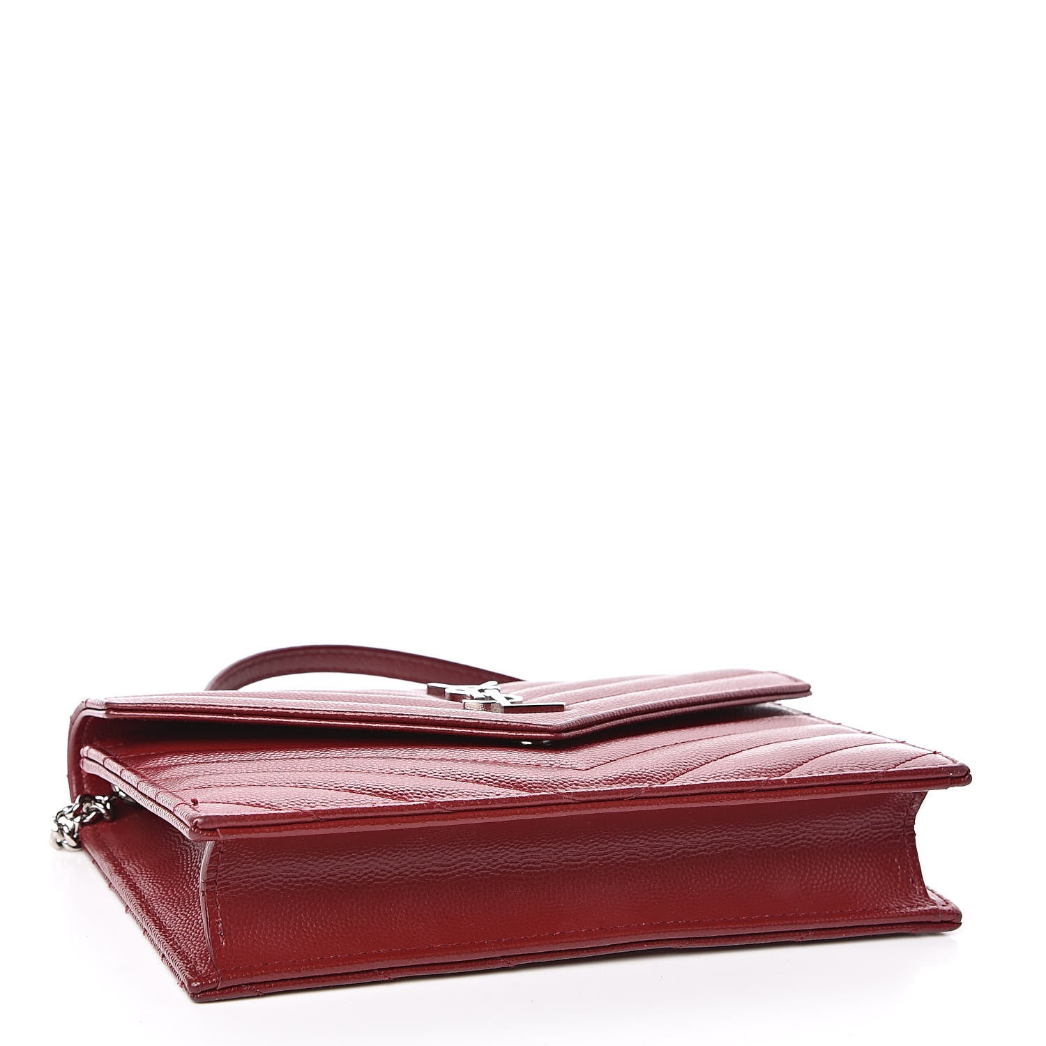 Saint Laurent Grain De Poudre Matelasse Chevron Monogram Envelope Chain Wallet New Red 4 of 11