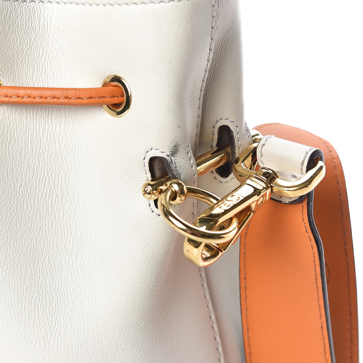 Vitello Grace Century F is Fendi Stamp Patch Bi-Color Grande Mon Tresor Bucket Bag White Ice Aranciata Maya