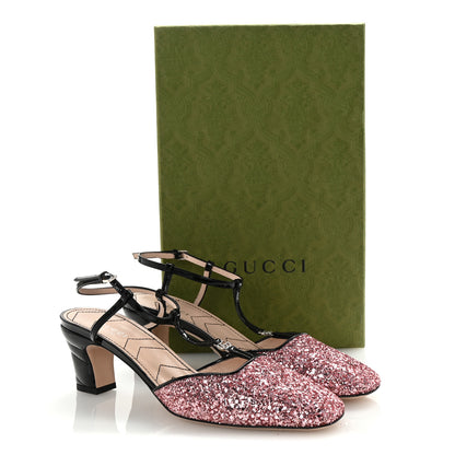 Gucci Calfskin Glitter Double G 55mm Slingback Pumps 38.5 Black Pink Glitter 9 of 9