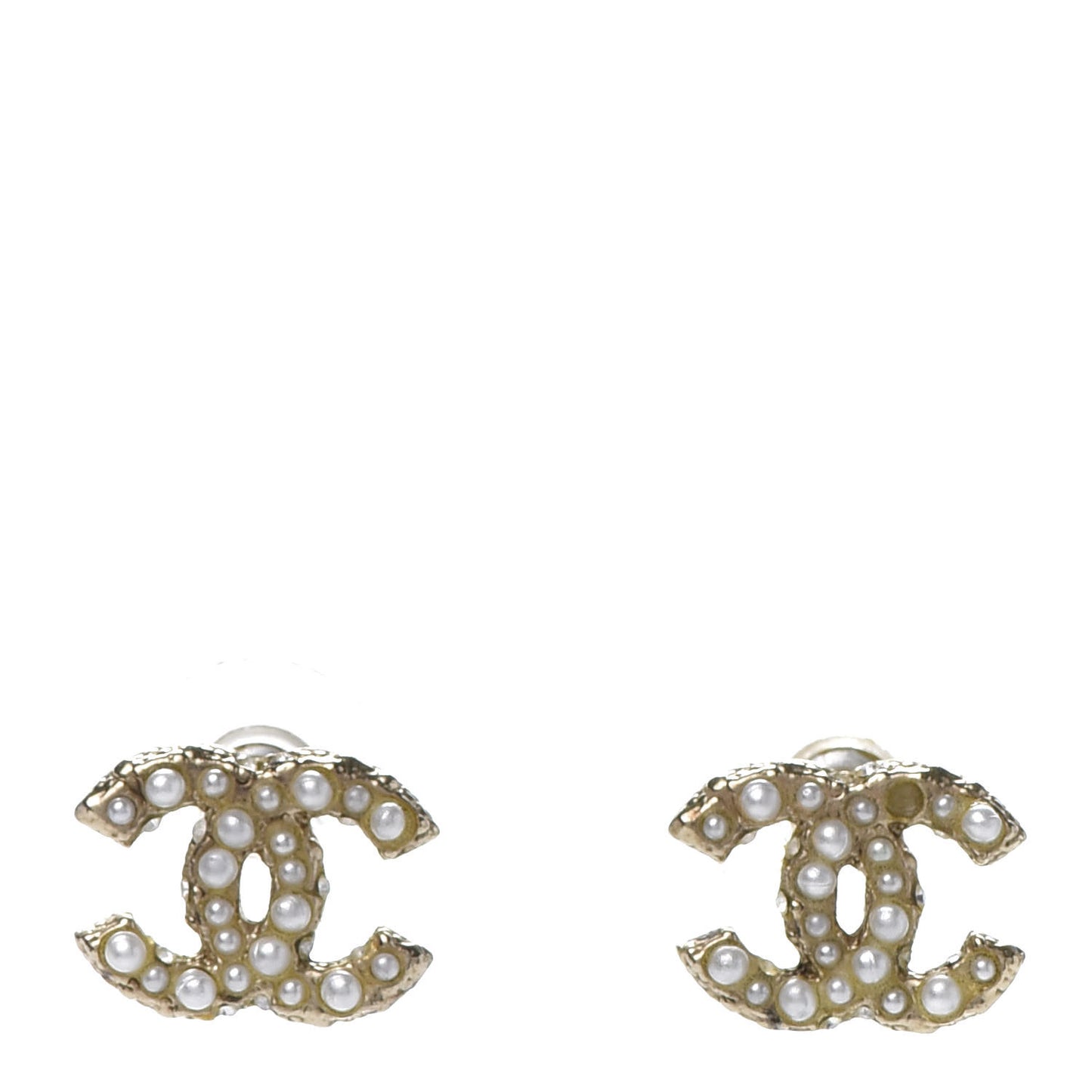 Pearl Crystal CC Stud Earrings Gold
