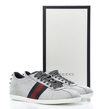 Gucci Glitter Fabric Studded Web Womens Sneakers 37.5 Silver 9 of 9