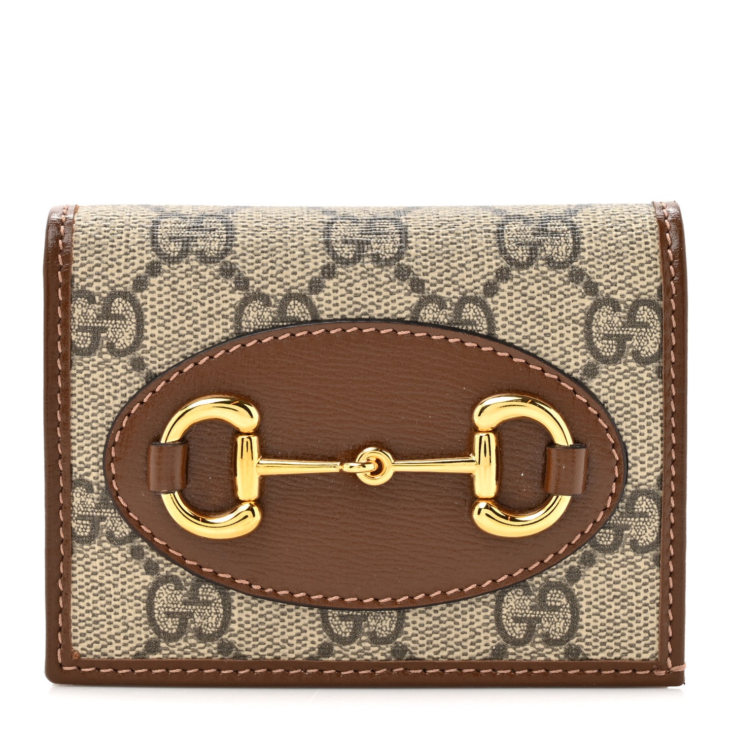 GG Supreme Monogram Horsebit 1955 Card Case Wallet Beige Ebony Brown Sugar