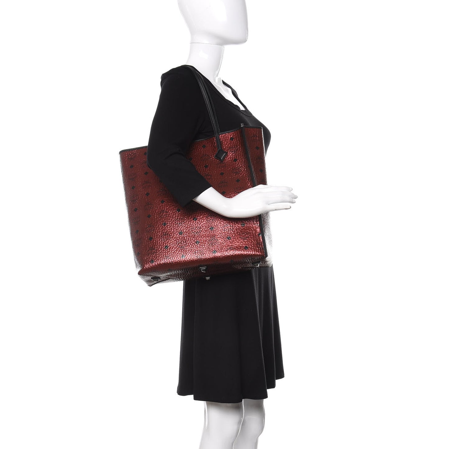 Metallic Visetos Medium Kira North South Shopper Tote Scooter Red