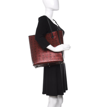 MCM Metallic Visetos Medium Kira North South Shopper Tote Scooter Red 2 of 9
