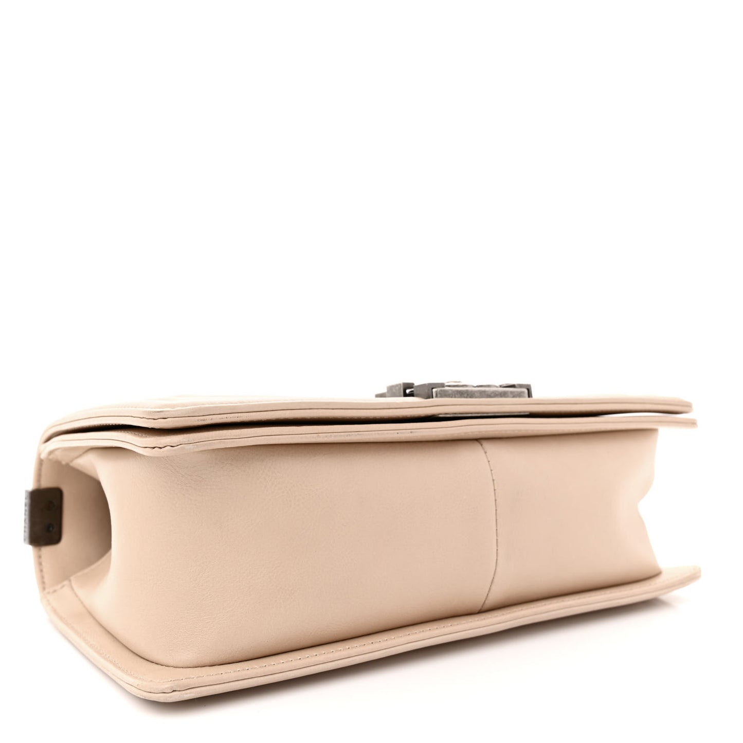 Calfskin Double Stitch Medium Boy Flap Beige