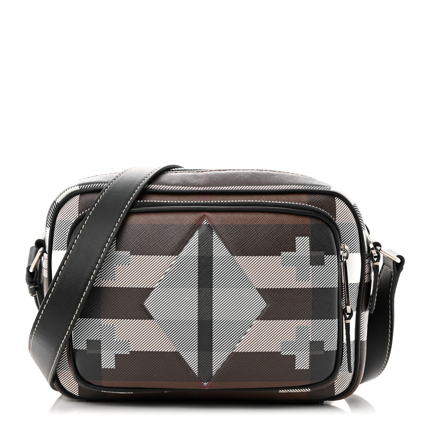 Burberry E-Canvas Calfskin Geometric Check Paddy Messenger Dark Birch Brown White 1 of 9