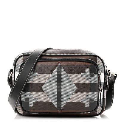 Burberry E-Canvas Calfskin Geometric Check Paddy Messenger Dark Birch Brown White 1 of 9