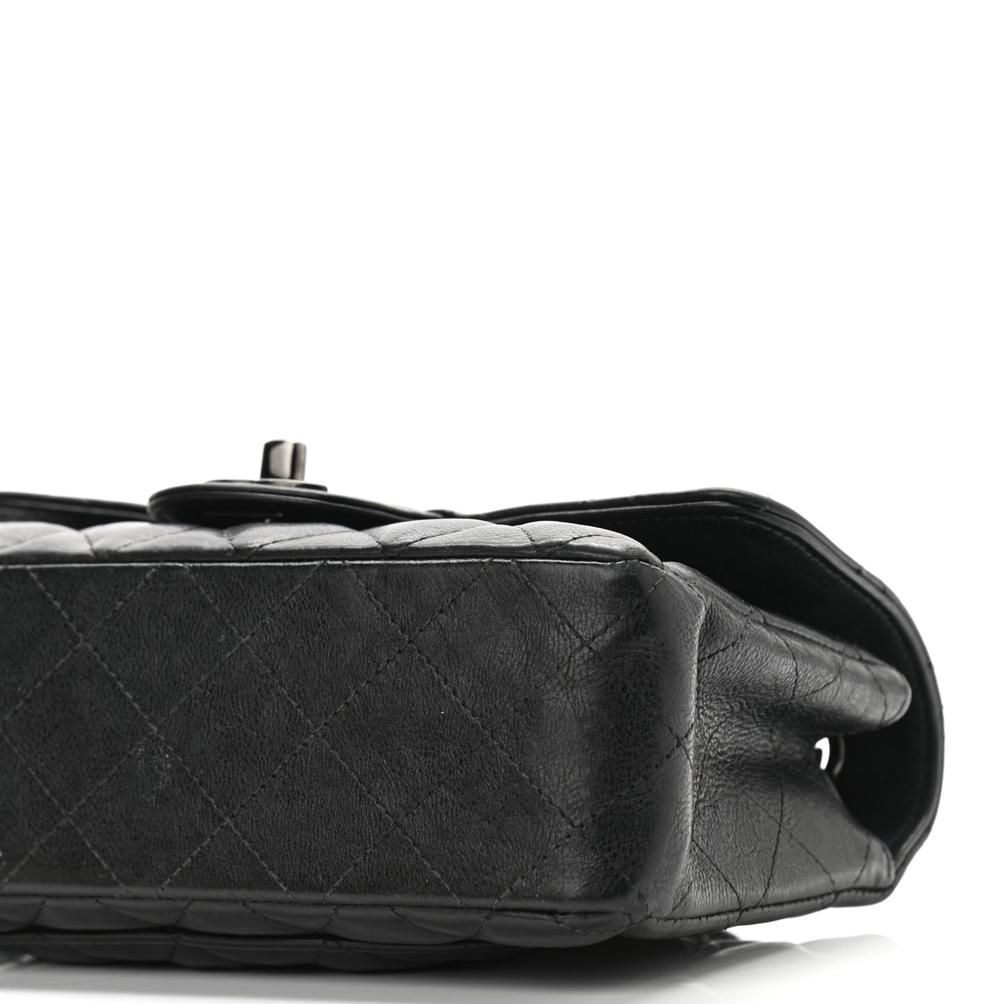 Crumpled Calfskin Quilted Mini Rectangular Flap So Black