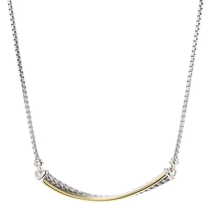 David Yurman Sterling Silver 18K Yellow Gold Crossover Bar Pendant Necklace 1 of 5