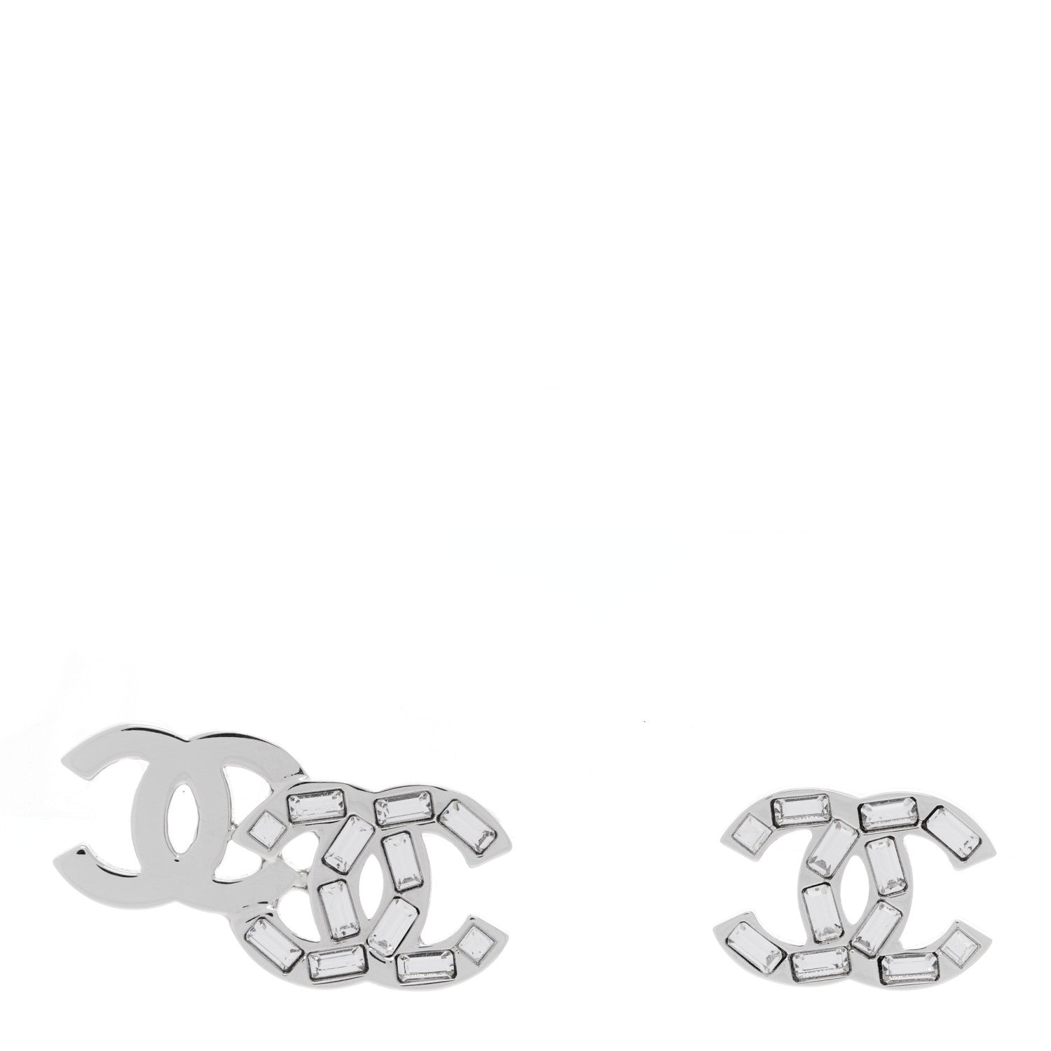 Chanel Baguette Crystal Double CC Earrings Silver 1 of 4
