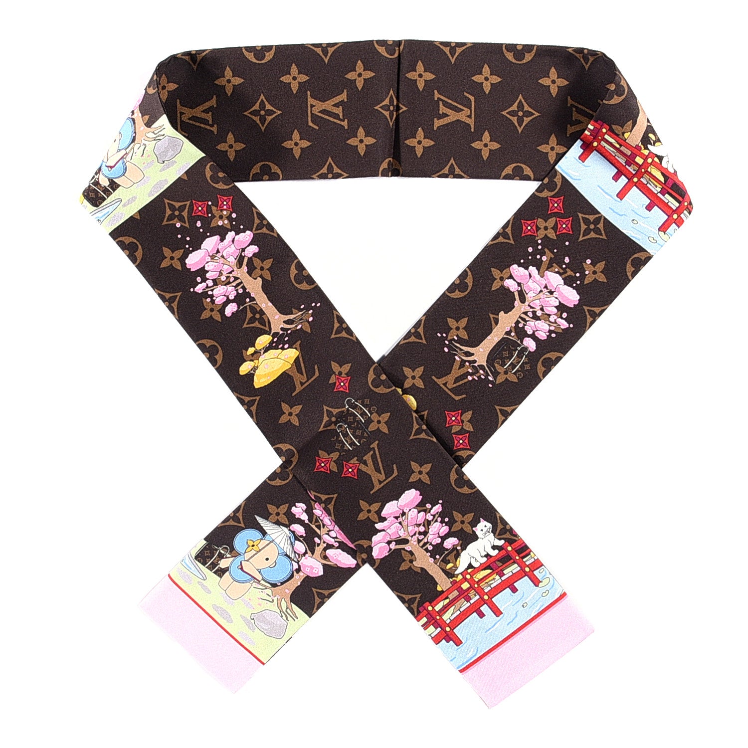 Louis Vuitton Silk Monogram 2021 Christmas Animation Japanese Garden Bandeau Marron 1 of 3