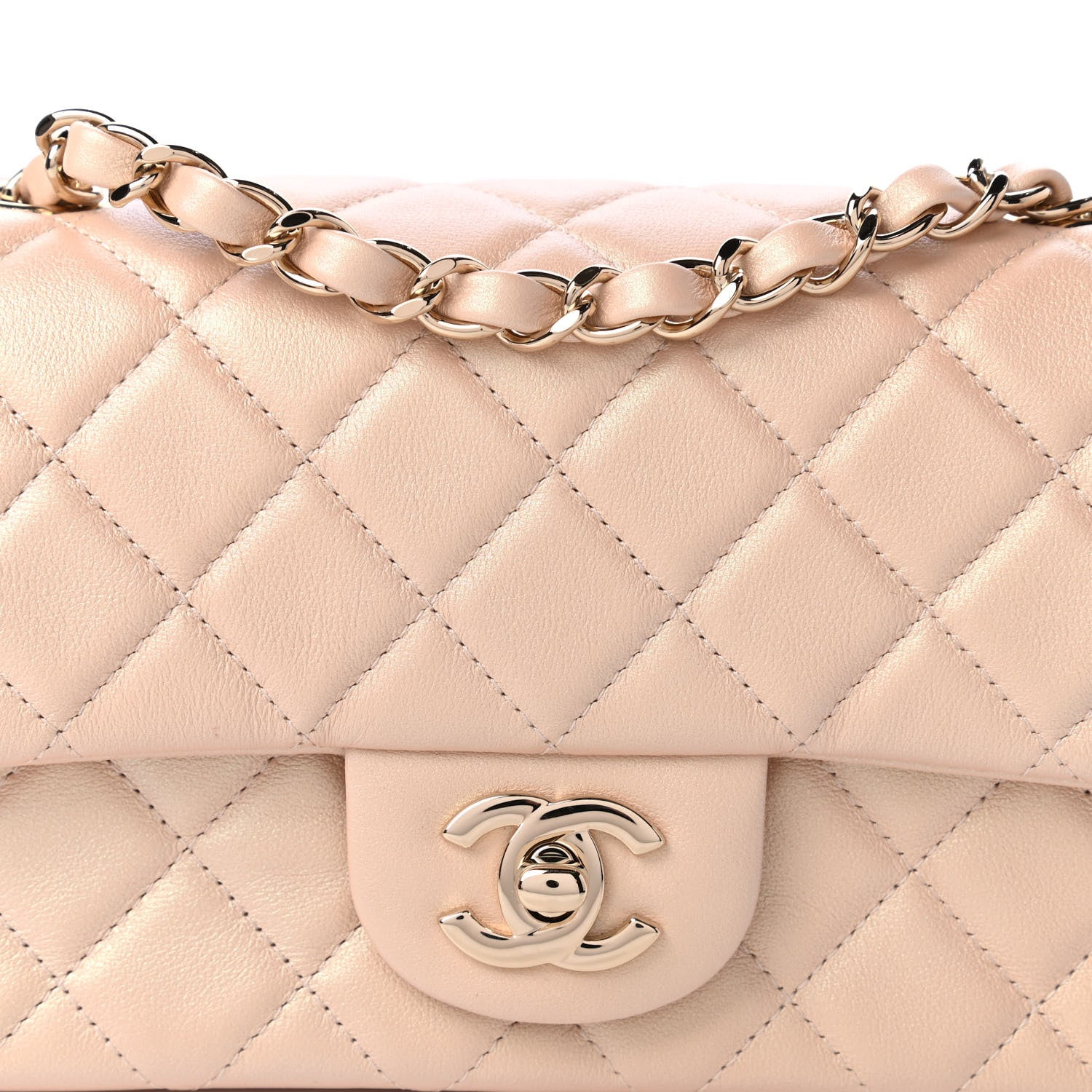 Chanel Iridescent Lambskin Quilted Mini Rectangular Flap Beige 10 of 11