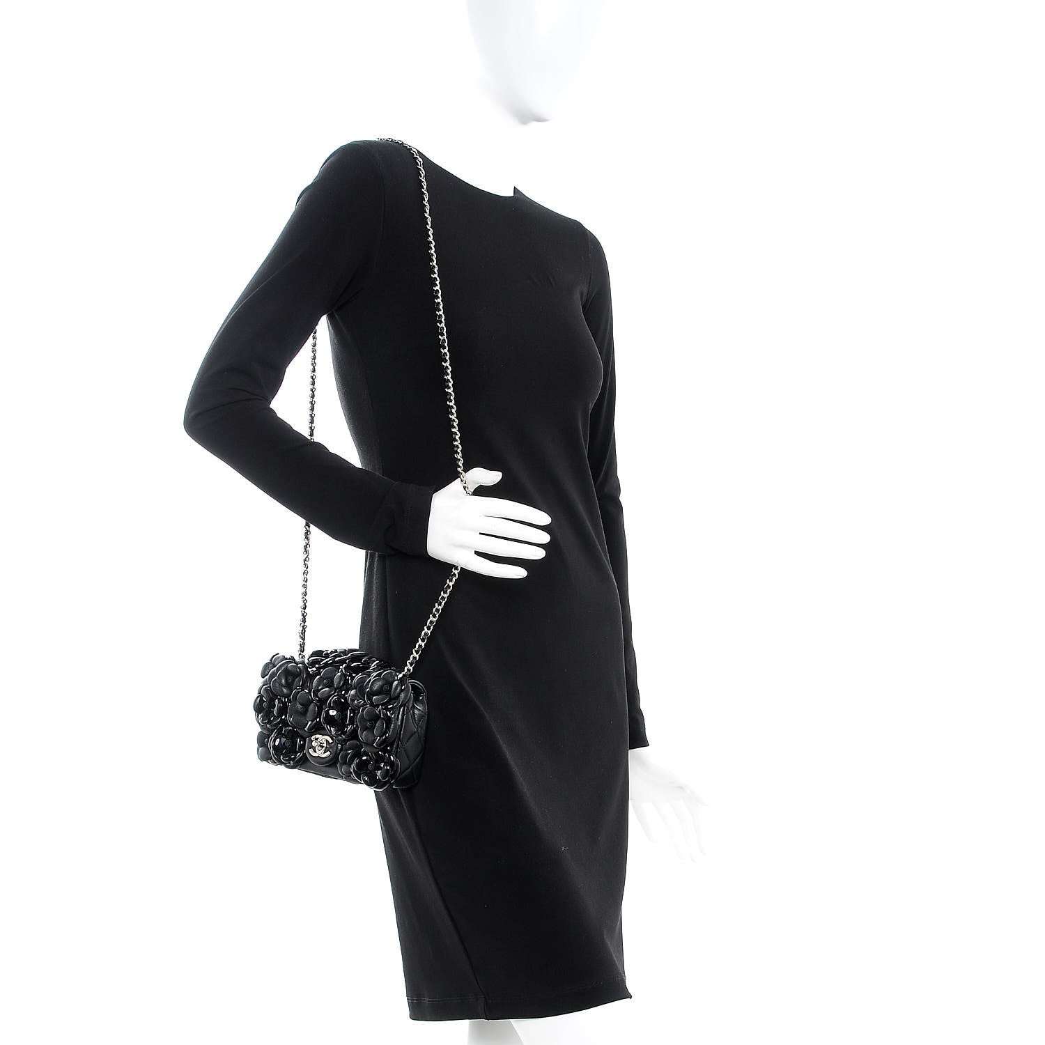 Chanel Lambskin Patent Mini Camellia Flap Black 2 of 8