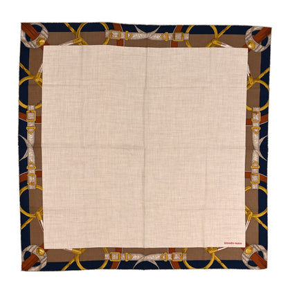 Hermes Cashmere Silk Encadre Eperon d'Or Scarf 90 Naturel Camel Marine 1 of 4