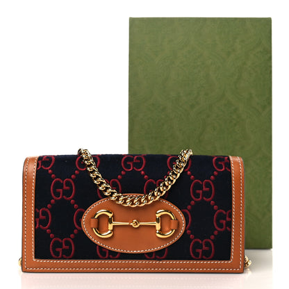 Gucci Covered Wool Cuoio Harness GG Monogram Horsebit 1955 Wallet On Chain Blue Red Harness Brown 9 of 9