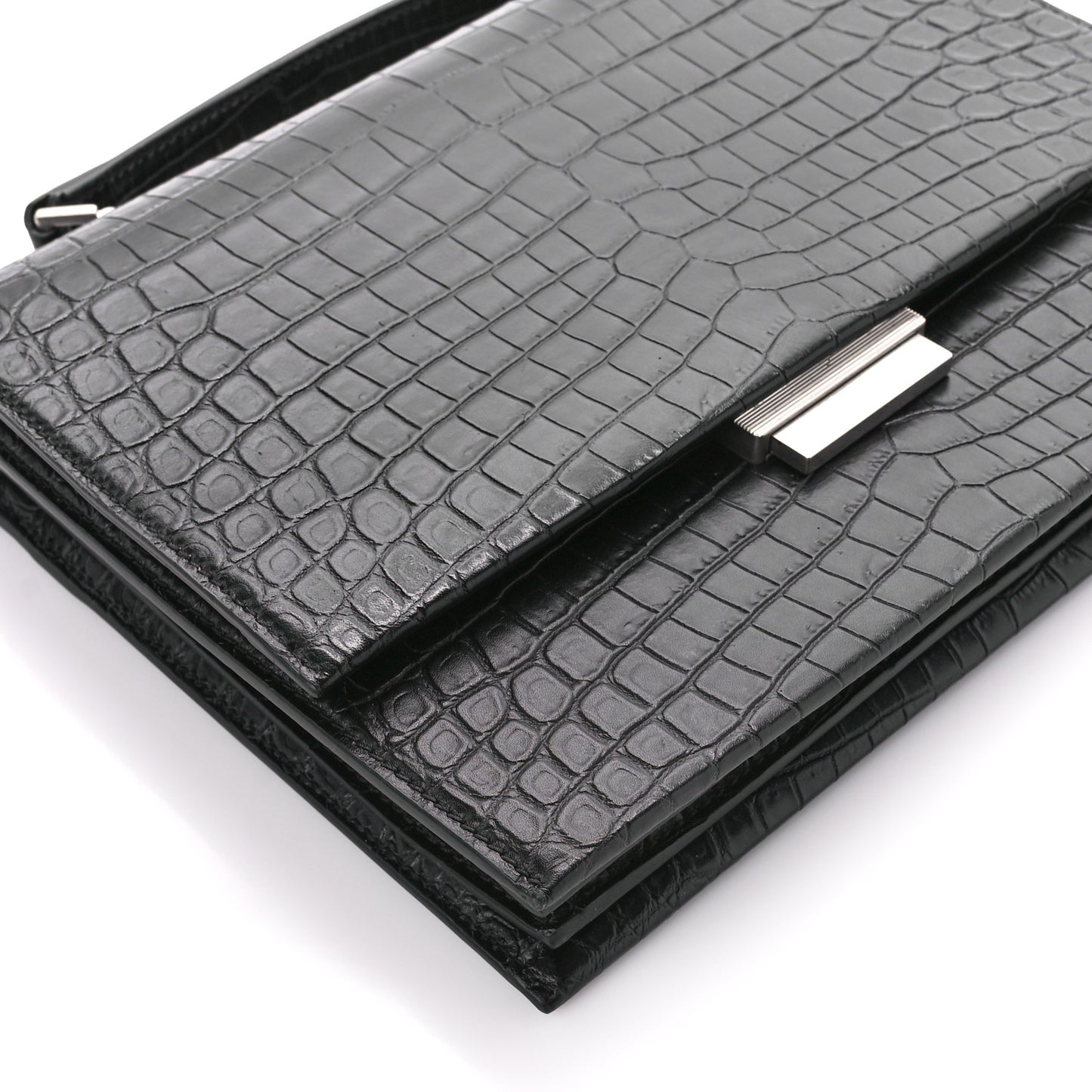 Calfskin Crocodile Embossed Medium Babylone Black