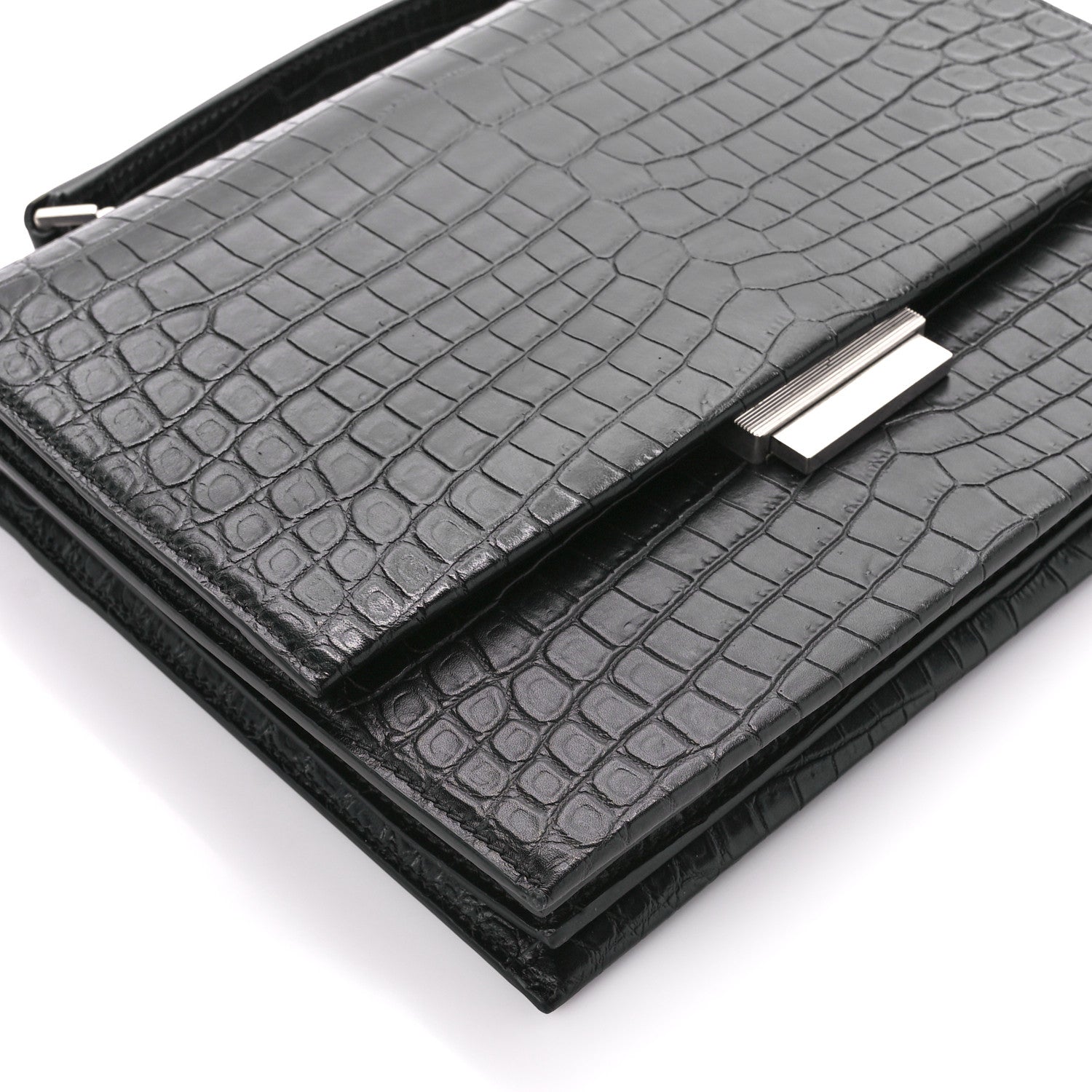 Saint Laurent Calfskin Crocodile Embossed Medium Babylone Black 11 of 12