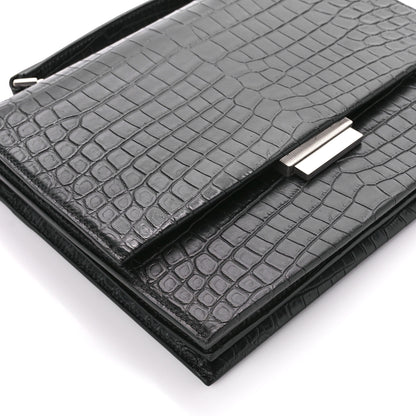 Saint Laurent Calfskin Crocodile Embossed Medium Babylone Black 11 of 12
