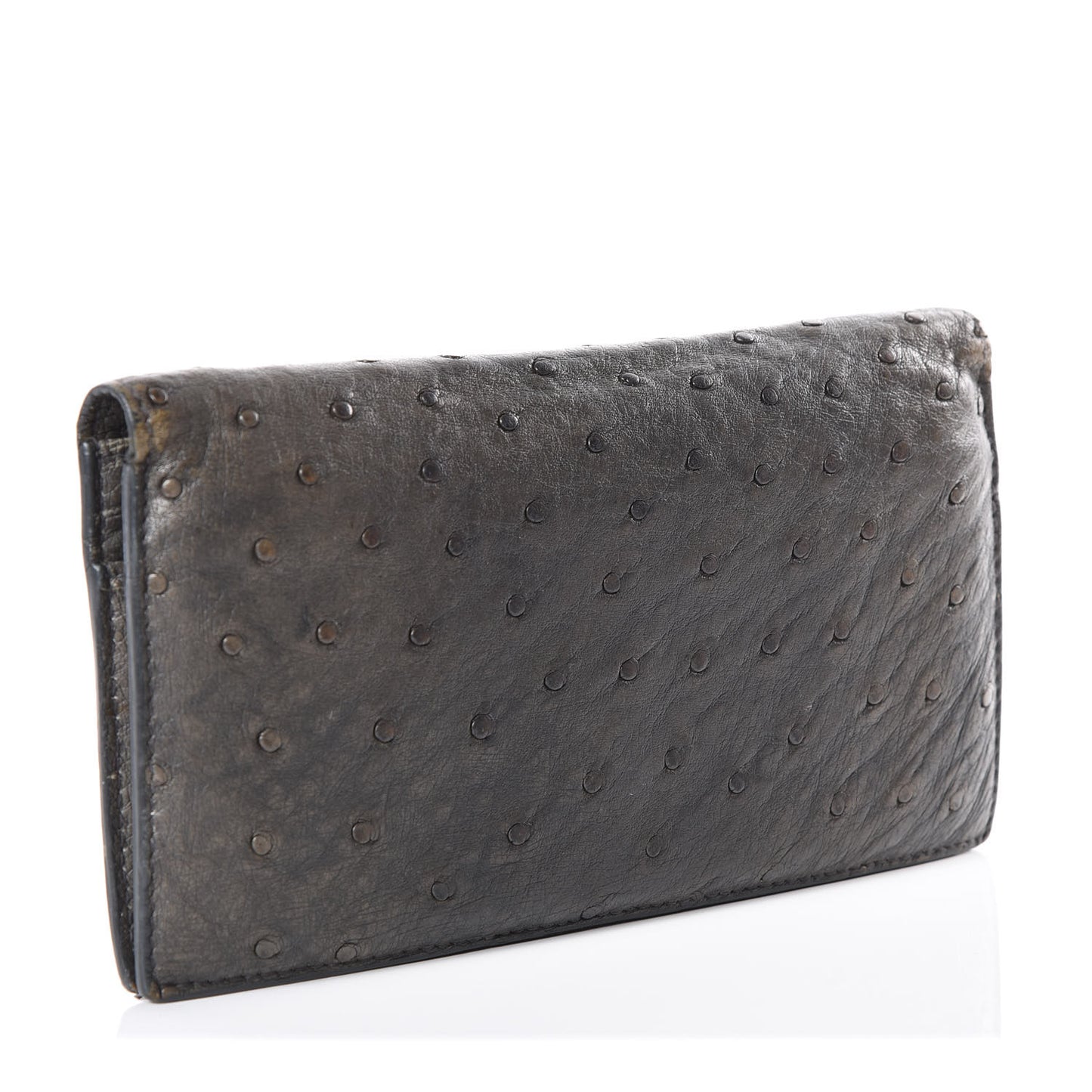 Ostrich Intrecciato Long Bi-Fold Wallet Ardoise