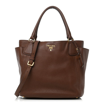 Prada Vitello Daino Double Pocket Shoulder Bag Bruciato 1 of 8