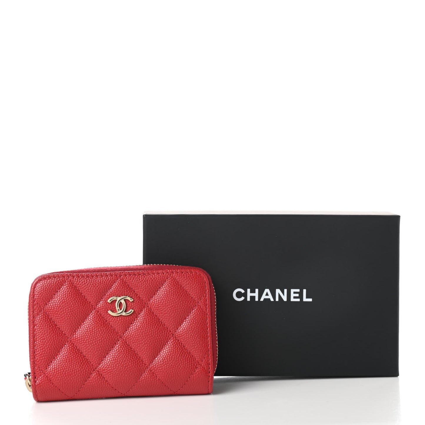 Caviar Quilted Zip Coin Purse Wallet Red
