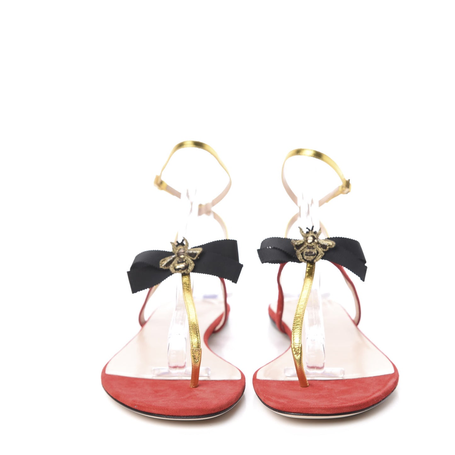 Calfskin Suede Moody Bee Thong Sandal 41 Gold Red