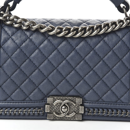 Chanel Calfskin Quilted Medium Top Handle Boy Flap Blue 10 of 11