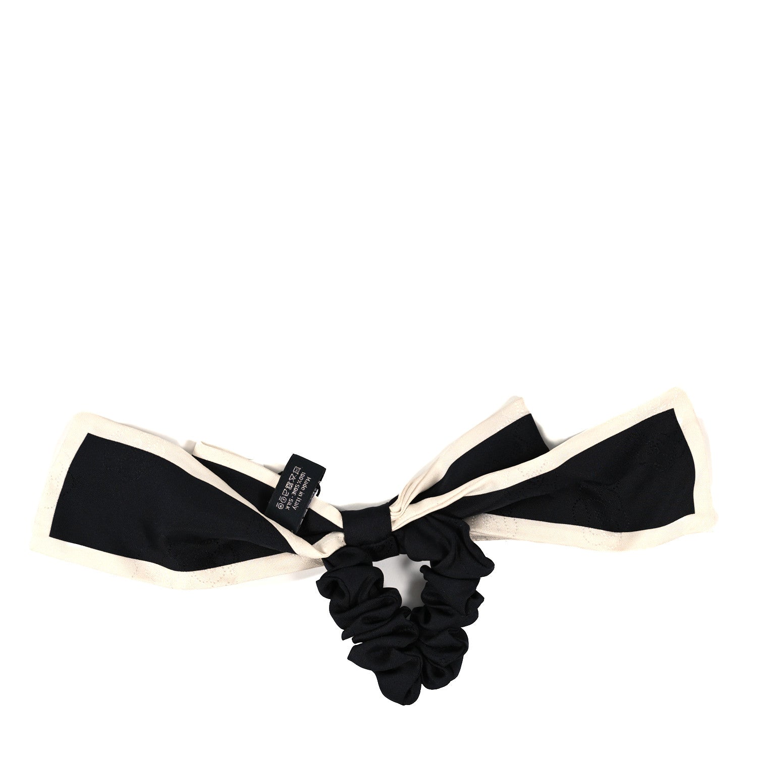 Chanel Silk Hair Tie Black Ivory 2 of 3