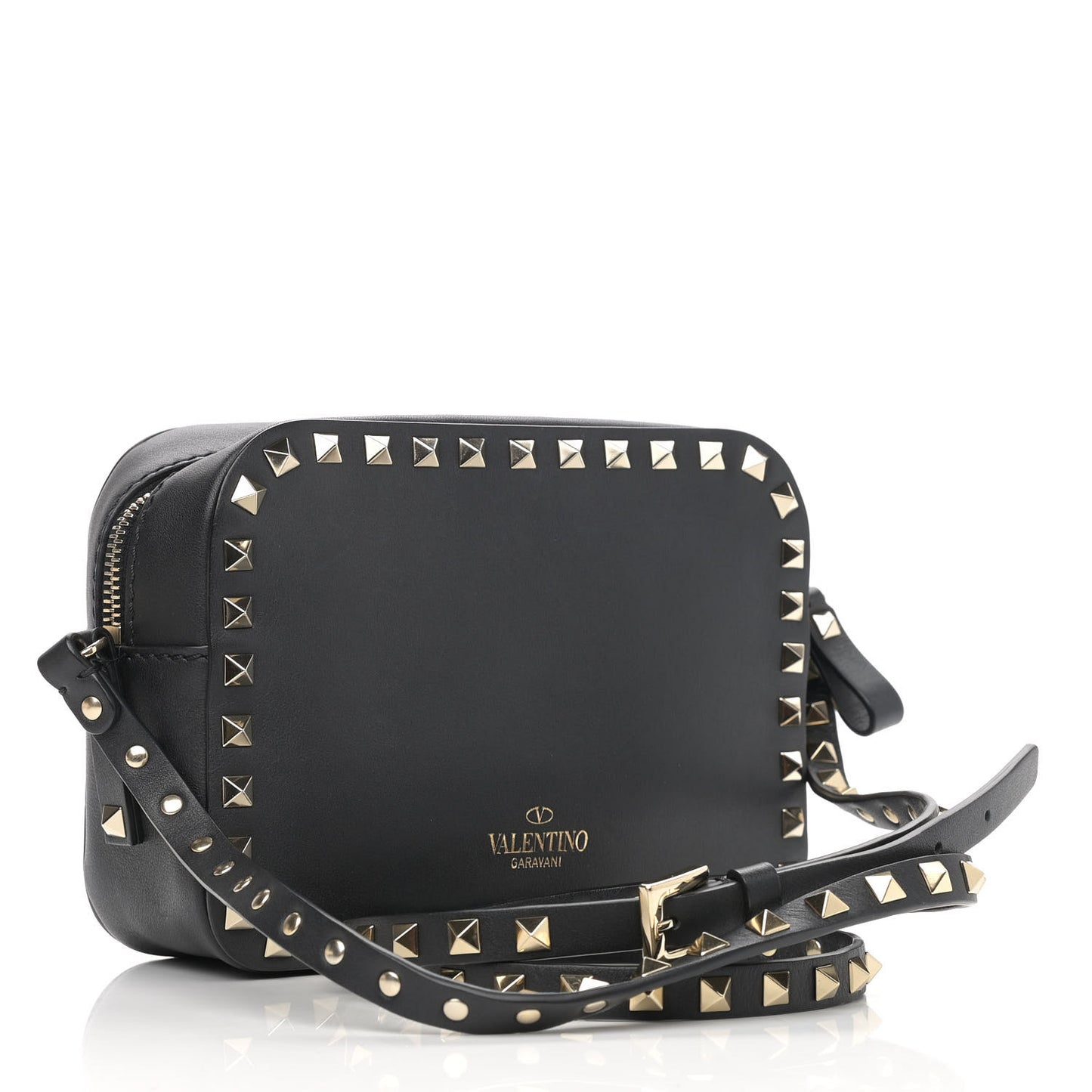 Calfskin Rockstud Camera Crossbody Bag Black