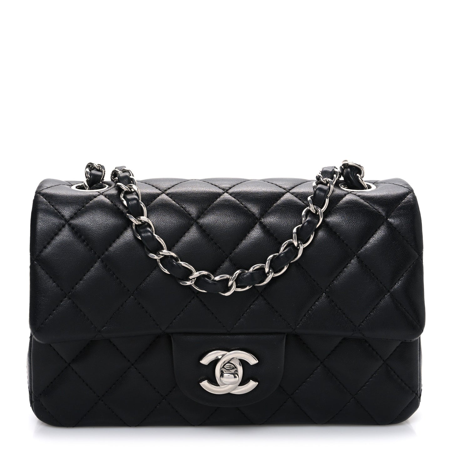Lambskin Quilted Mini Rectangular Flap Black