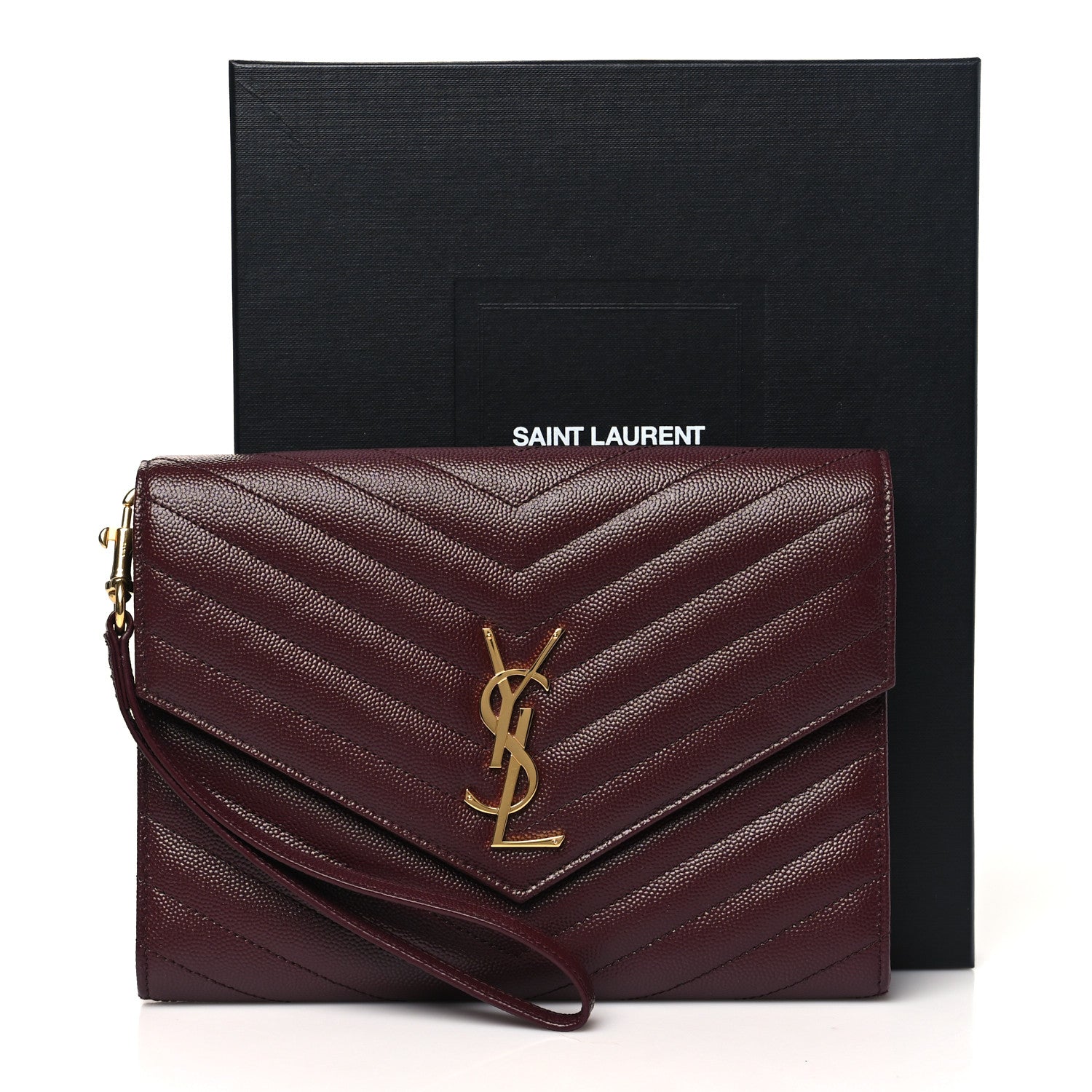 Saint Laurent Grain De Poudre Matelasse Chevron Monogram Envelope Clutch Rouge Legion 9 of 9
