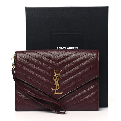 Saint Laurent Grain De Poudre Matelasse Chevron Monogram Envelope Clutch Rouge Legion 9 of 9