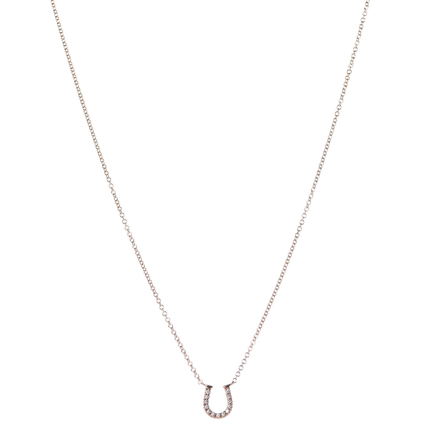Tiffany 18K Rose Gold Diamond Mini Metro Horseshoe Pendant Necklace 1 of 6