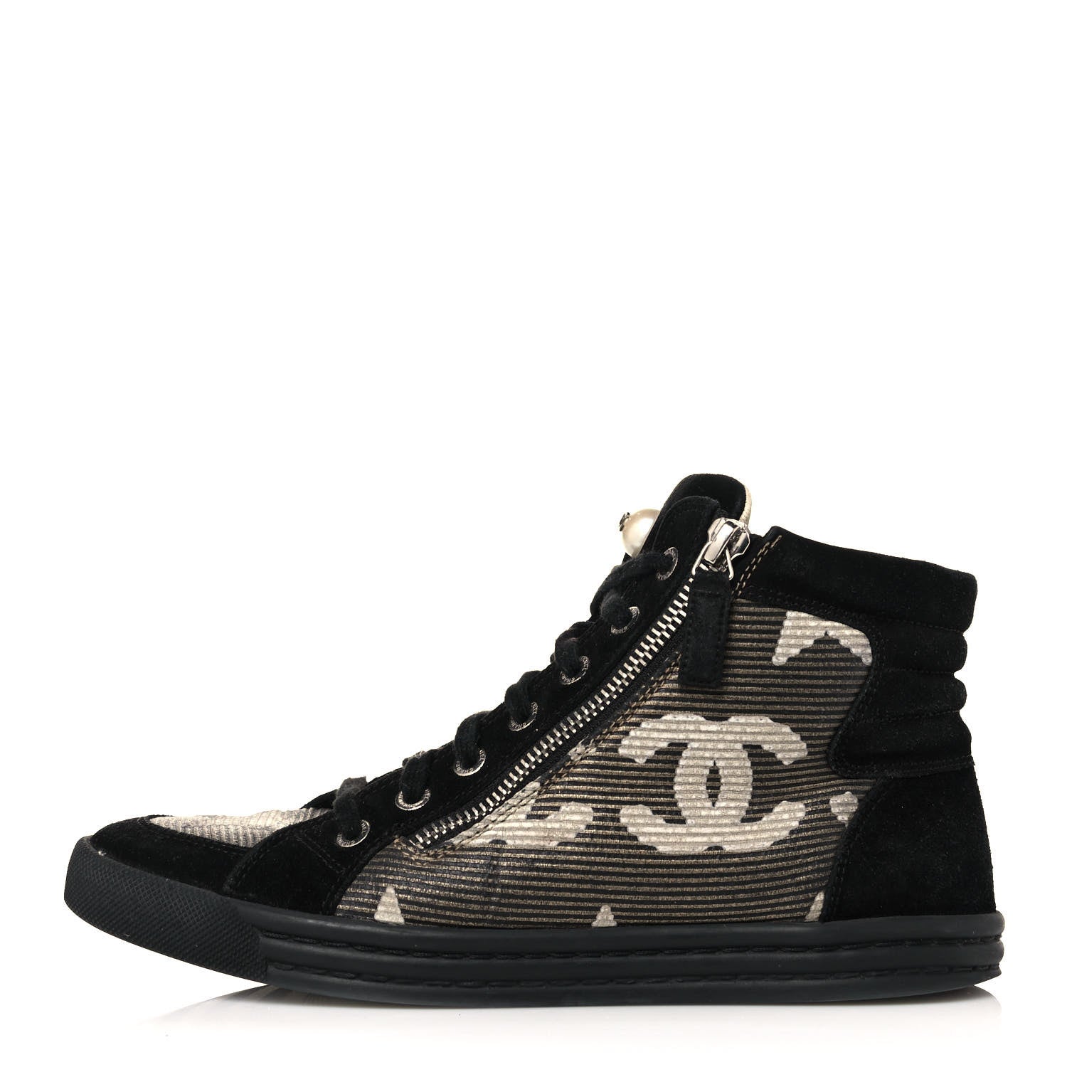 Chanel Canvas Suede CC Star Zipped High Top Sneakers 36 Black 1 of 10