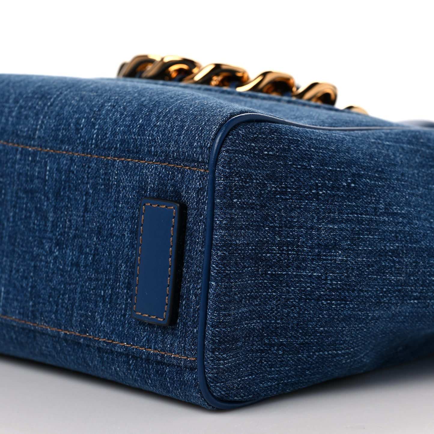 Denim Mini La Medusa Chain Tote Navy Blue