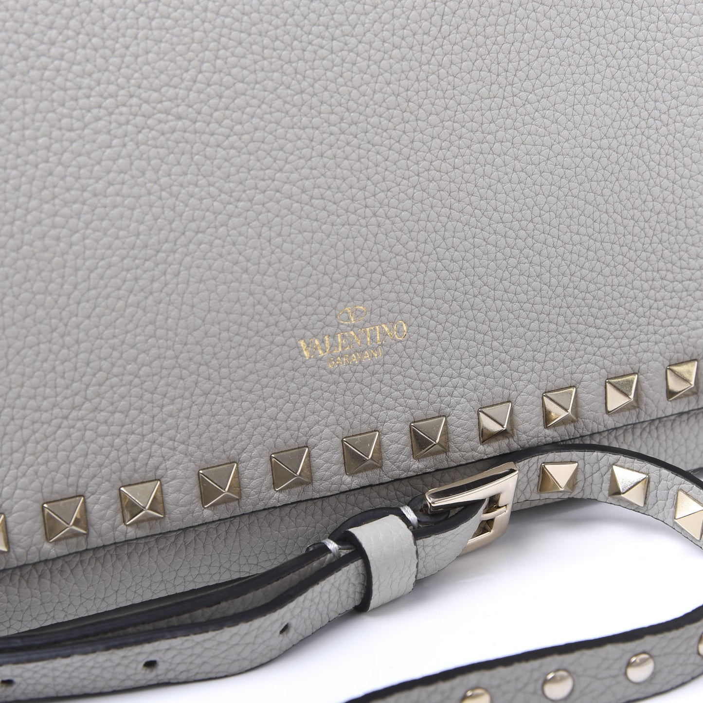 Grained Calfskin Small Rockstud Crossbody Opal Grey