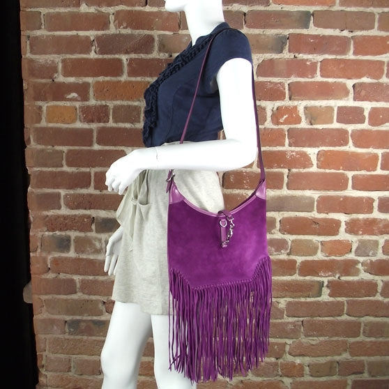 Suede Sac Trim Anate Fringe Satchel Violet