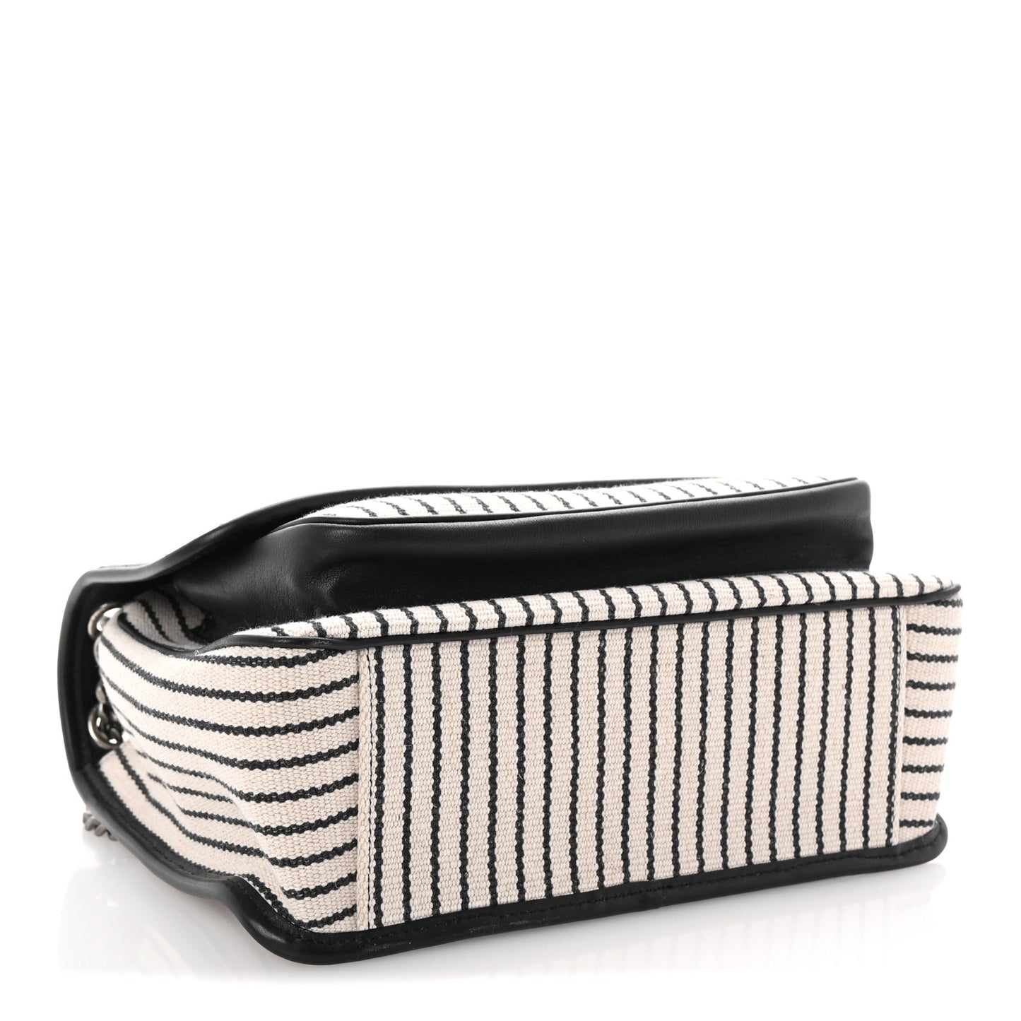 Cotton Canvas Striped Vintage Calfskin Monogram Medium Niki Chain Satchel Grey Cream Black