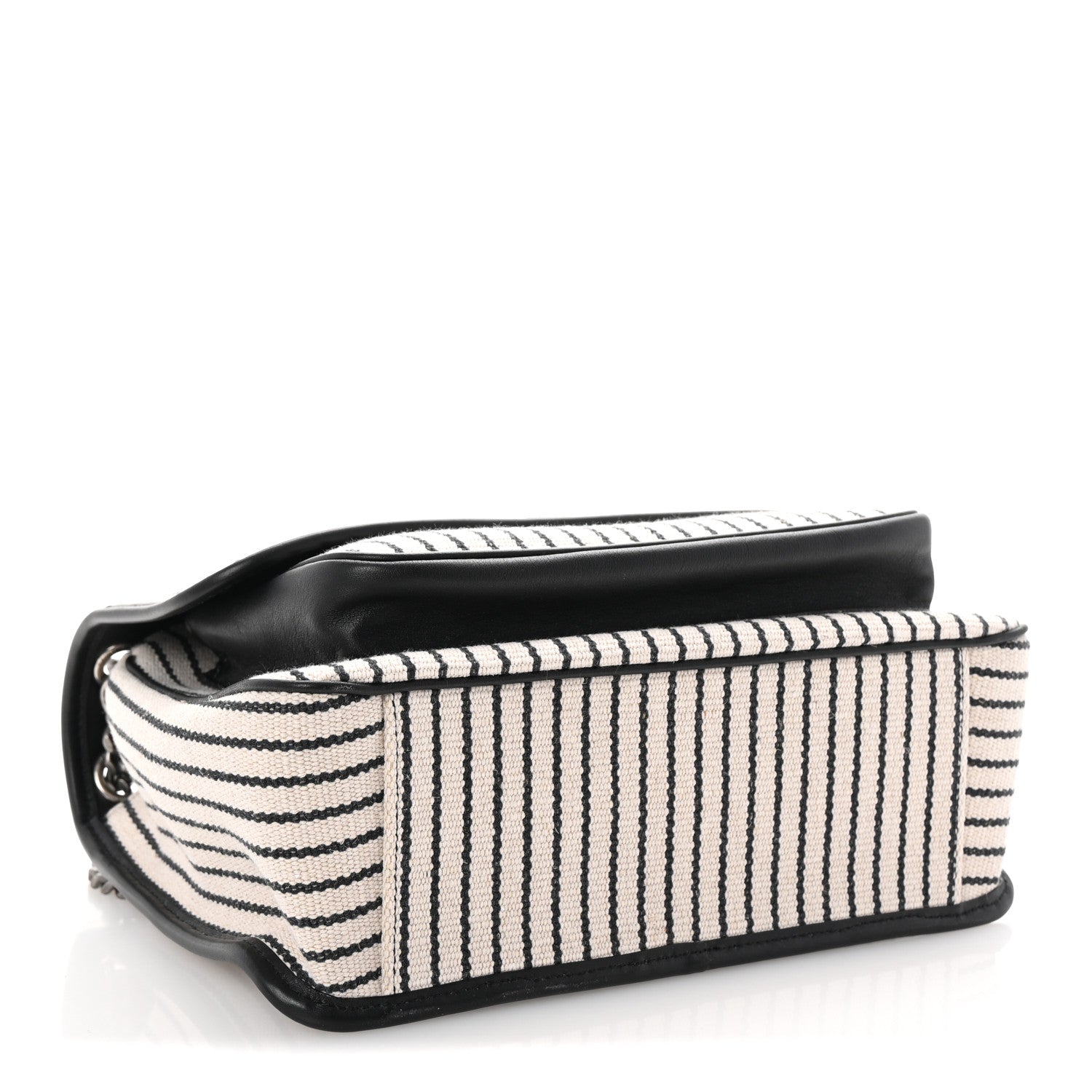 Saint Laurent Cotton Canvas Striped Vintage Calfskin Monogram Medium Niki Chain Satchel Grey Cream Black 4 of 9