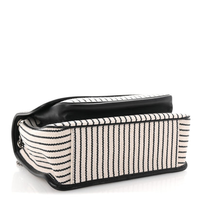 Saint Laurent Cotton Canvas Striped Vintage Calfskin Monogram Medium Niki Chain Satchel Grey Cream Black 4 of 9