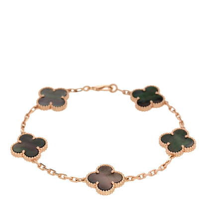 Van Cleef & Arpels 18K Rose Gold Gray Mother of Pearl 5 Motifs Vintage Alhambra Bracelet 1 of 5