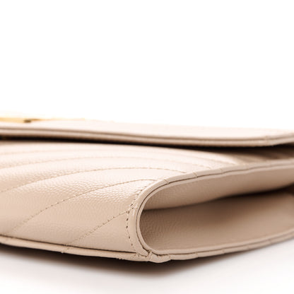 Saint Laurent Grain De Poudre Matelasse Chevron Monogram Envelope Clutch Dark Beige 10 of 10