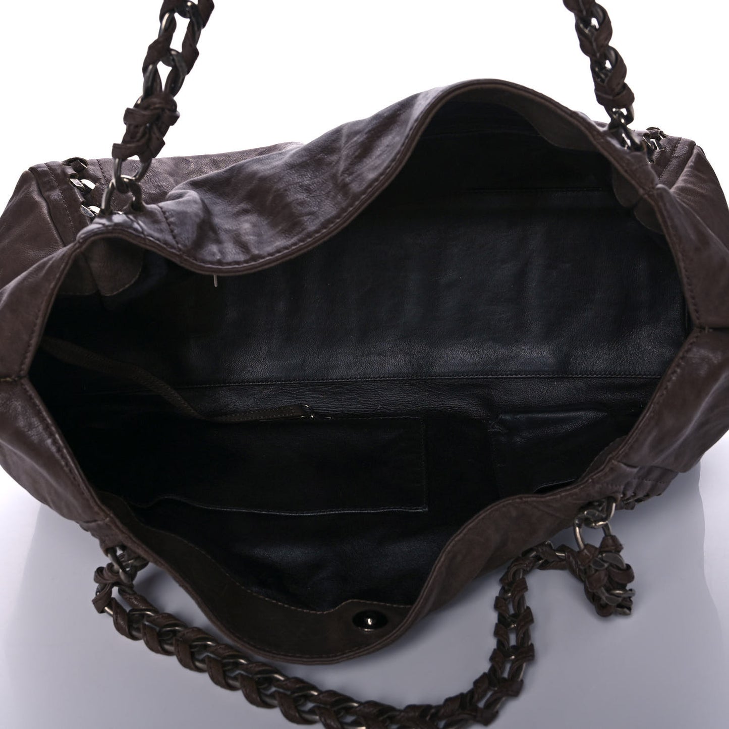 Calfskin East West Modern Chain Tote Dark Brown