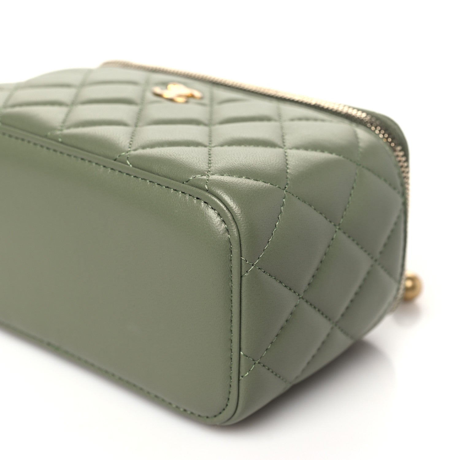 Chanel Lambskin Quilted Small Pearl Crush Vanity Case With Chain  Green 11 of 12